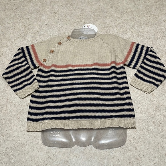 BNWT FINA EJERIQUE COTTON & LINEN SIDE BUTTON STRIPE CREWNECK SWEATER - Picture 1 of 8